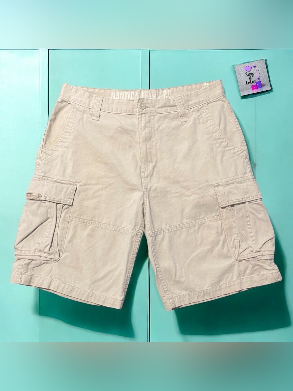 Nautica Jeans Co Cargo Shorts Mens Size 36 Beige Khaki Utility Casual